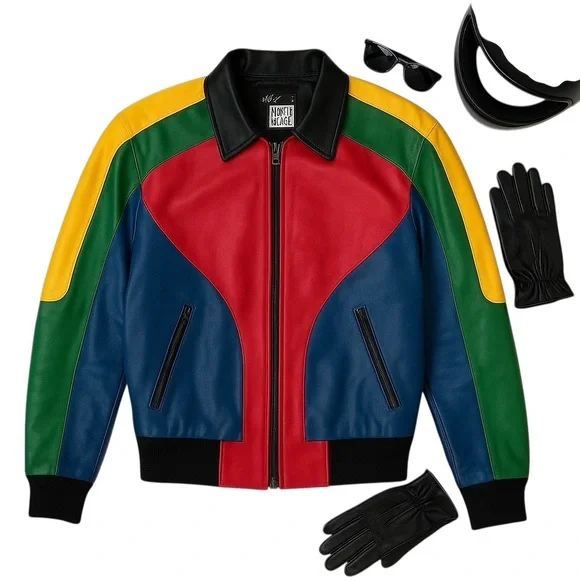Michael Hoban RARE North Beach Leather Colorblock Moto Jacket Vintage Mens 40